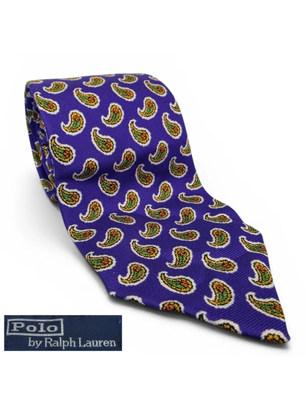 Vintage Polo Ralph Lauren Purple Paisley Necktie Silk Hand Made In Italy